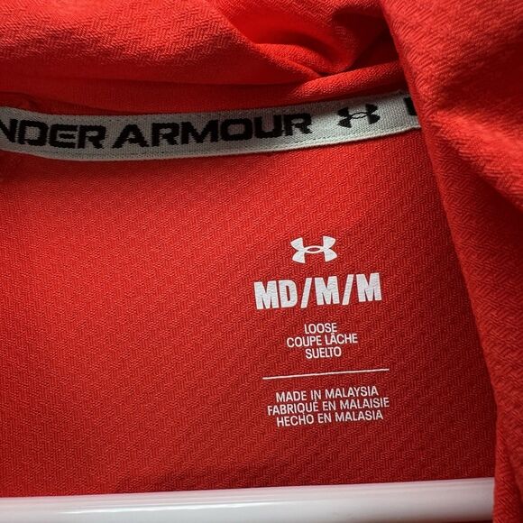 Under Armour Sport Sleeveless Hoodie Mens Size Medium Orange Back Zipper Pocket - Picture 8 of 13